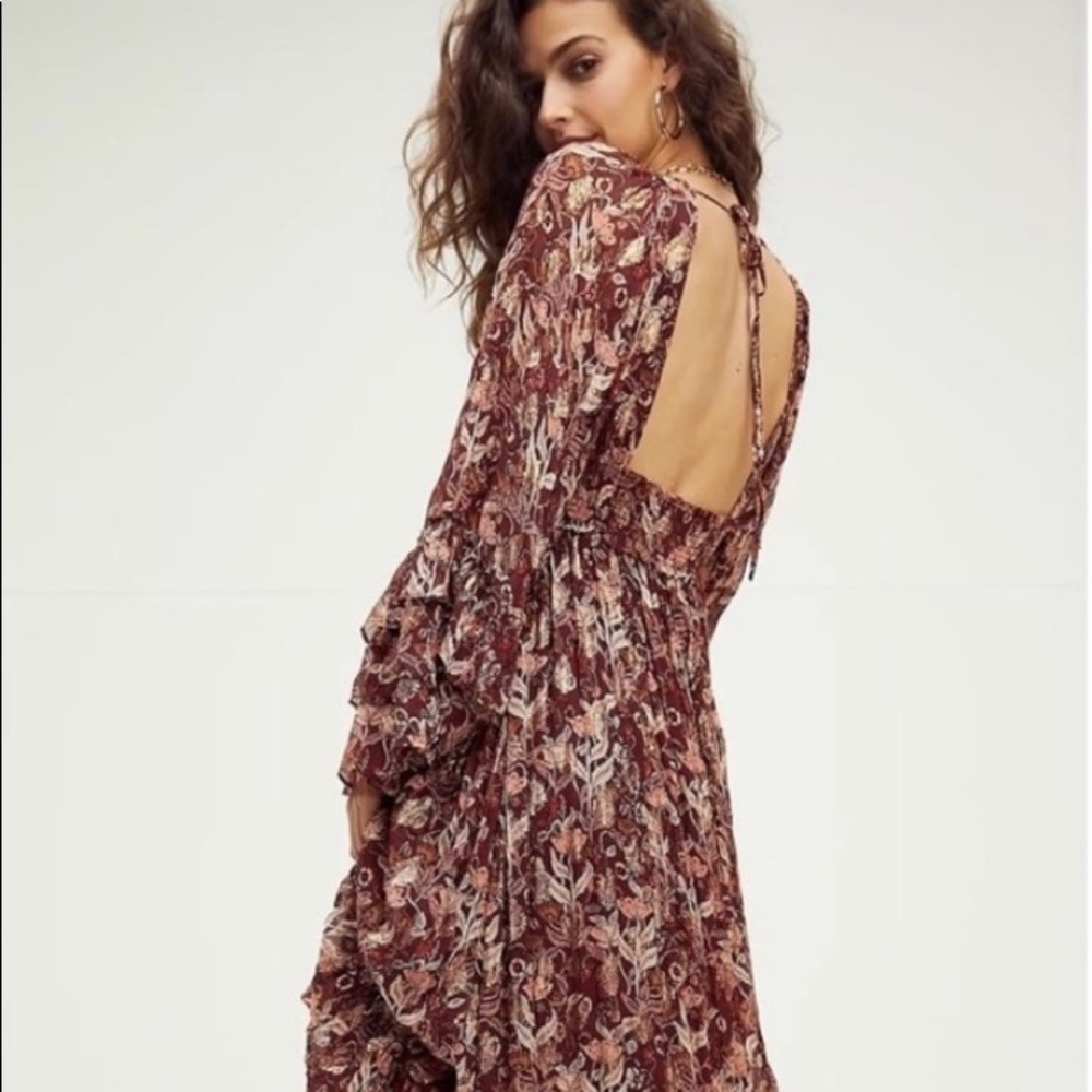 Free People Burgundy Floral Maxi Dress size S